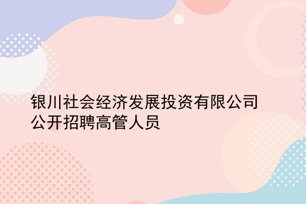 银川社会经济发展投资有限公司公开招聘高管人员